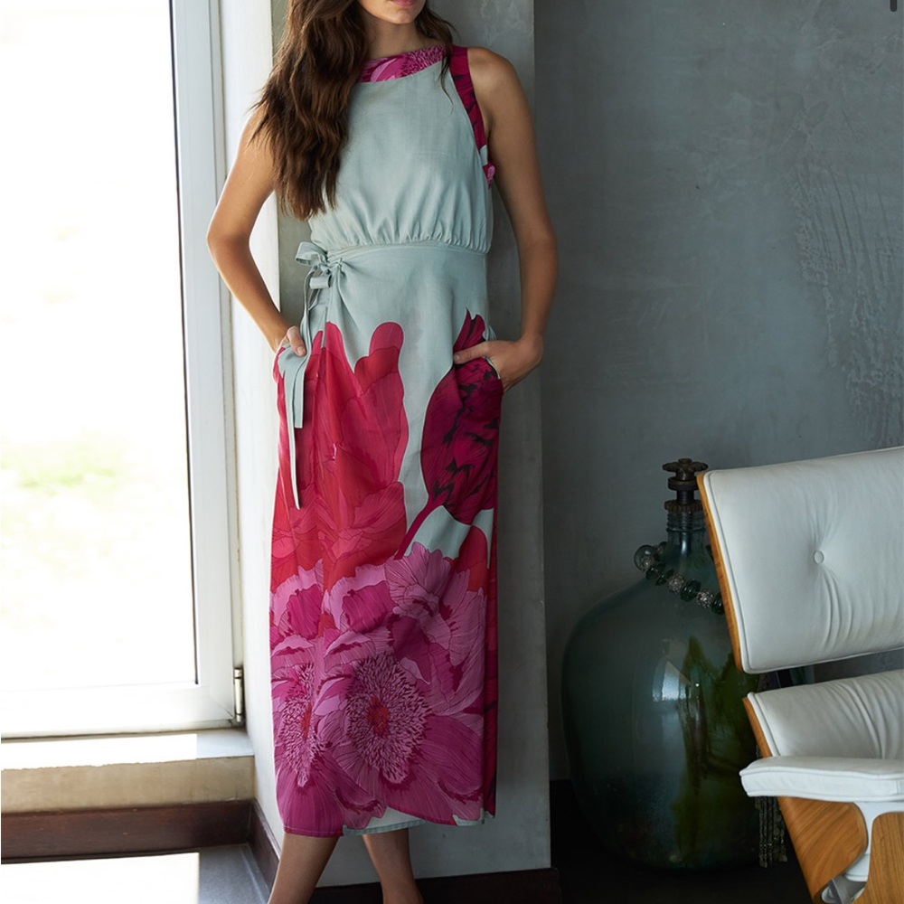 Floral Maxi Dress in Pink and Gray
